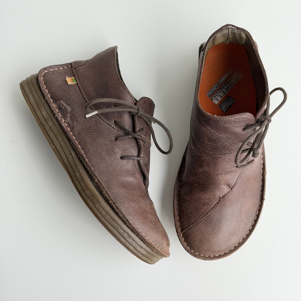 El Naturalista Leather Booties Womens 38 Brown Side Lace-Up Comfort Minimalist